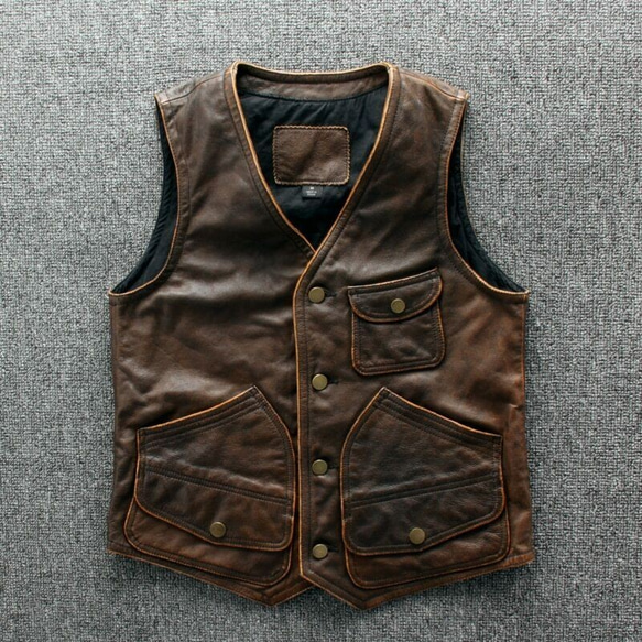 牛革ユーズド加工ベスト・ノースリーブジャケット Cow Leather Vest/Sleeveless Jacket