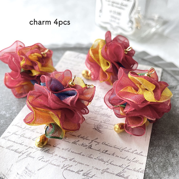 4pcs★charm・mix tulle red（チュールチャーム）