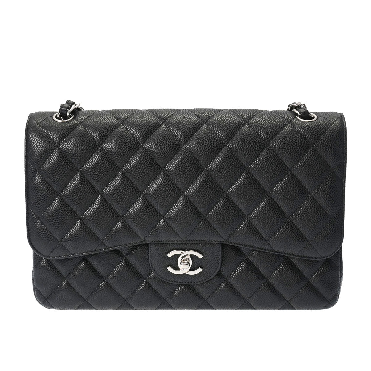 CHANEL シャネル マトラッセ Wフラップ チェーンショルダー 30cm 黒 シルバー金具 A58600 レディース キャビアスキン ショルダーバッグ Aランク 中古 