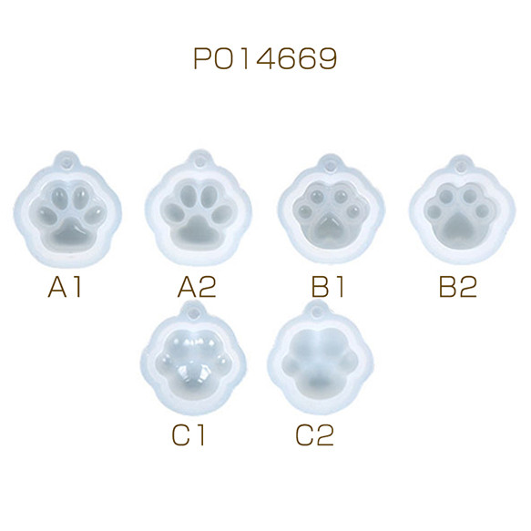 PO14669-A2  6個  シリコンモールド レジンモールド 猫の肉球  6X（1ヶ）