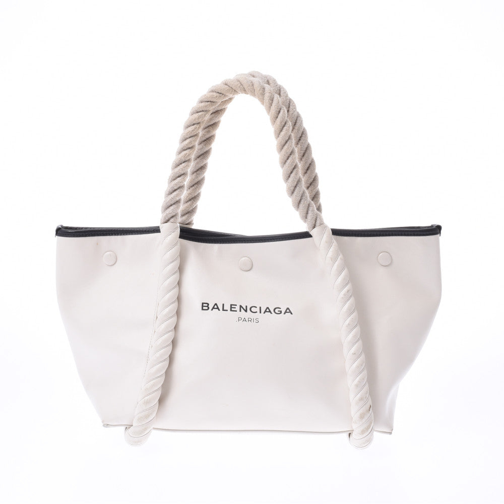 BALENCIAGA バレンシアガ ネイビーカバ ロープハンドル 白 レディース カーフ ハンドバッグ Bランク 中古 