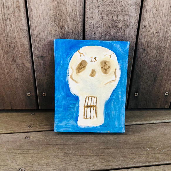 128 ☆SALE Untitled ( skull with 13 on blue )