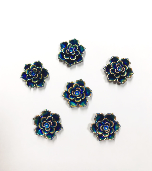 【20mm　6個】ブラック×ブルーオーロラ　バラのアクリルカボション　ラメ　花  AB