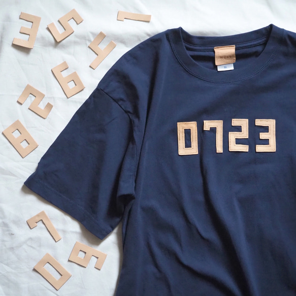 【 数字4桁オーダー 】レザーパッチ Tシャツ（5色）本革 メンズ レディース