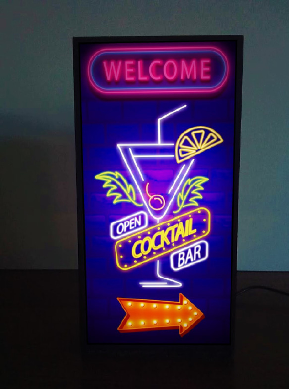 ウェルカム カクテル BAR パブ スナック 酒 カフェ サイン ランプ 看板 置物 玩具 雑貨 LEDライトBOX