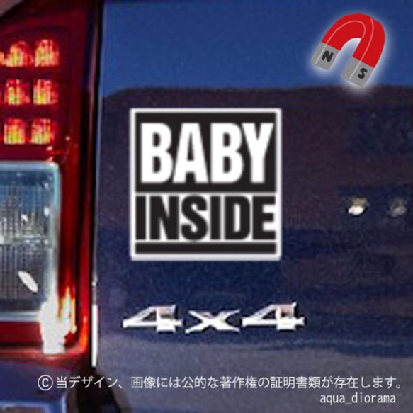 【マグネット】ベビーインカー/BABY INSIDE:スクエアデザインBK/WH