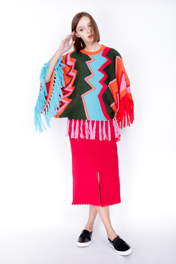 ZIZTAR Ethnic Zigzag Fringe Sweater