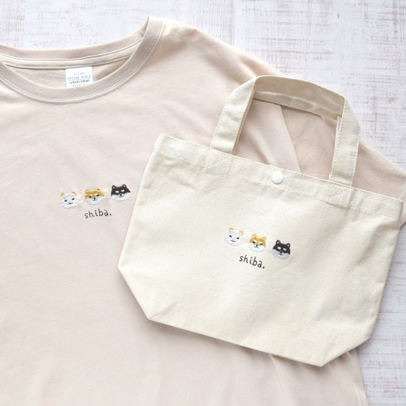 柴犬刺繍Tシャツ&トートバッグセット 《サンドベージュ》メンズ レディース  キッズ お弁当　夏の福袋