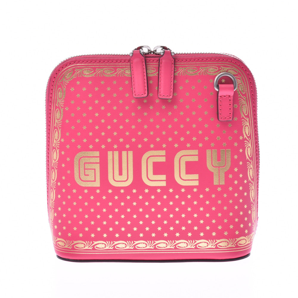 GUCCI グッチ GUCCYプリント ミニショルダー ピンク/ゴールド 511189 レディース カーフ ショルダーバッグ 新同 中古 