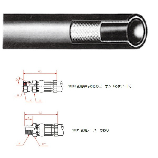 横浜ゴム（YOKOHAMA） 一般油圧ホース 4000mm 1004金具・1001金具 L35-25 L35-25-4000 1004+1001（直送品）