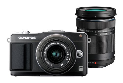 OLYMPUS ミラーレス一眼 PEN mini E-PM2 ダブルズームキット ブラック E-PM2 DZKIT BLK【中古品】