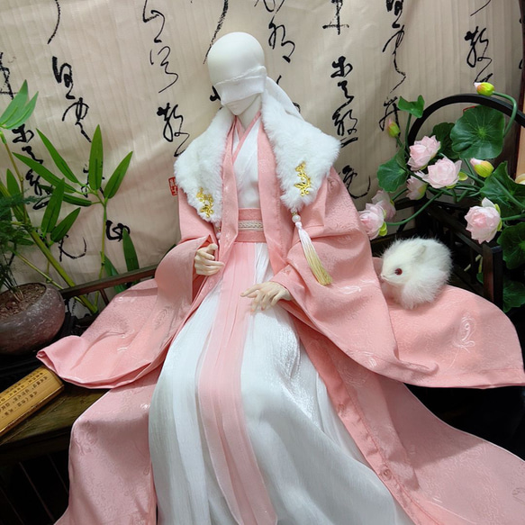 ドール服 6点セット 1/4サイズ ドール衣装bjd1/4 doll服 ピンク中国の古代スタイルの漢服の紳士服