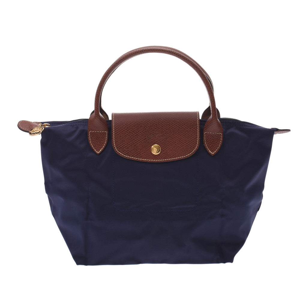 Longchamp ロンシャン ル プリアージュ トップハンドルバッグ S ネイビー/茶 ゴールド金具 L1621089556 レディース ナイロン/レザー ハンドバッグ 新品 