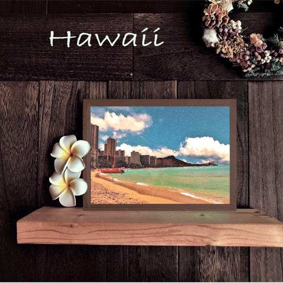 【送料無料】南国の風景☆HAWAII No.525   フレーム付 　A4サイズ