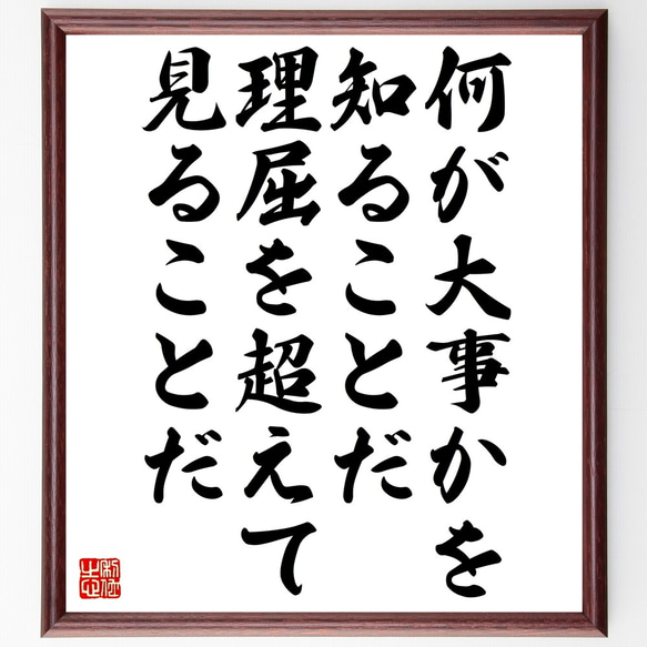 名言「何が大事かを知ることだ、理屈を超えて見ることだ」額付き書道色紙／受注後直筆（Z9914）