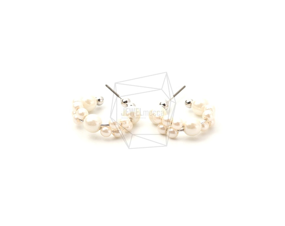 ERG-1747-R【2個入り】パールCシェイプピアス,Pearl C shape Post  Earring