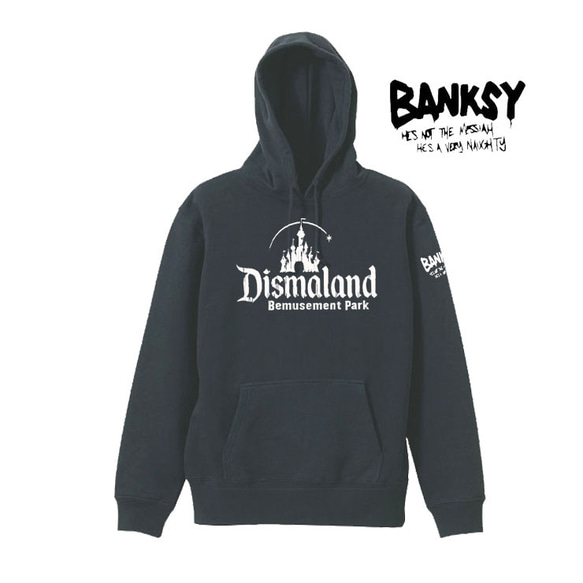 【バンクシー8.4oz/フード】ディズマランド袖プリントパーカー面白い おもしろい プレゼント 男女兼用 banksy