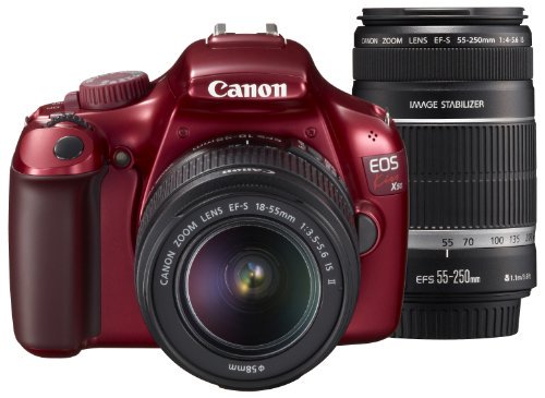 Canon デジタル一眼レフカメラ EOS Kiss X50 ダブルズームキット EF-S18-55ｍｍ/EF-S55-250ｍｍ付属 レッド KISSX50RE-WKIT【中古品】