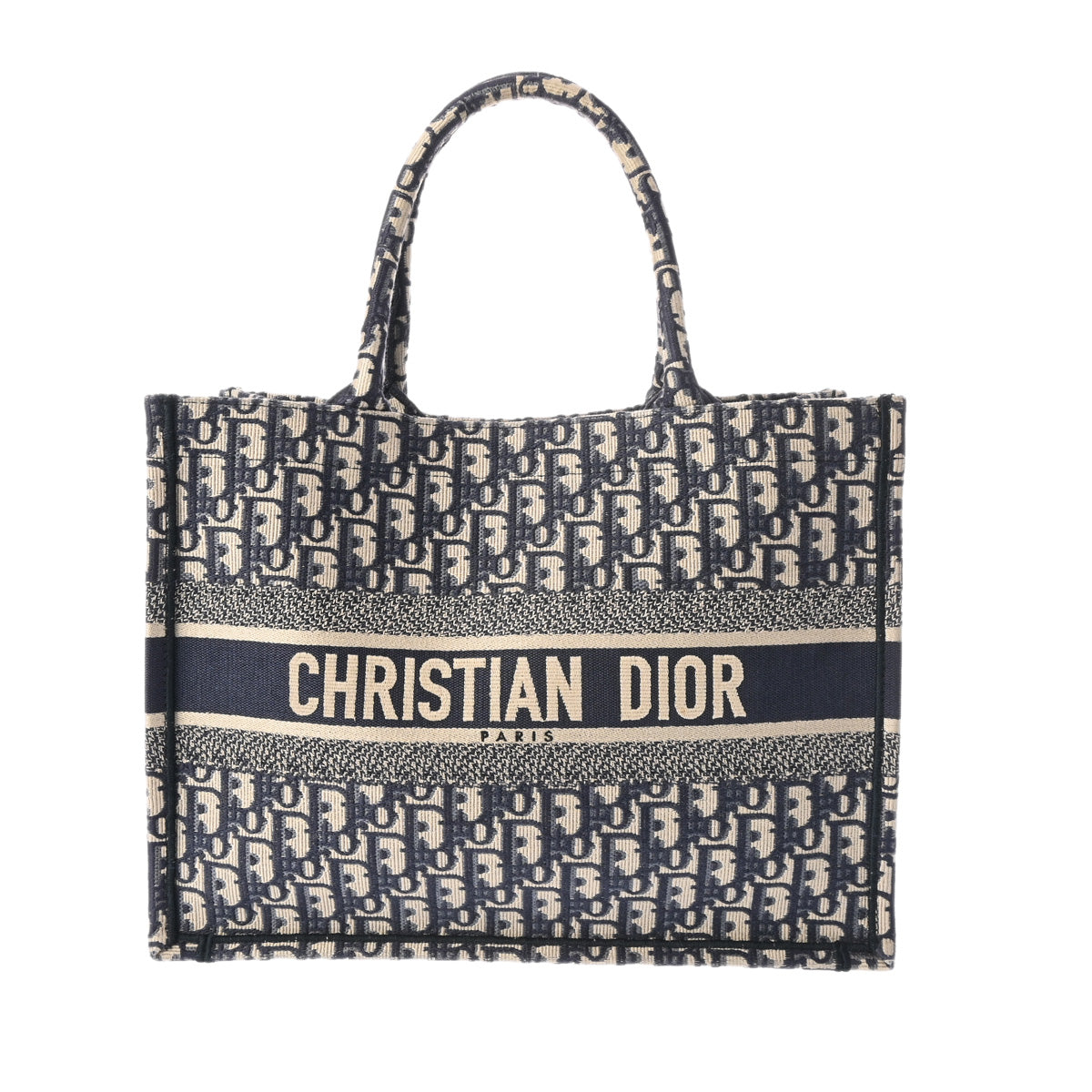 CHRISTIAN DIOR クリスチャンディオール ブックトート ミディアム オブリーク エンブロイダリー  ネイビー レディース ジャガードキャンバス ハンドバッグ ABランク 中古 