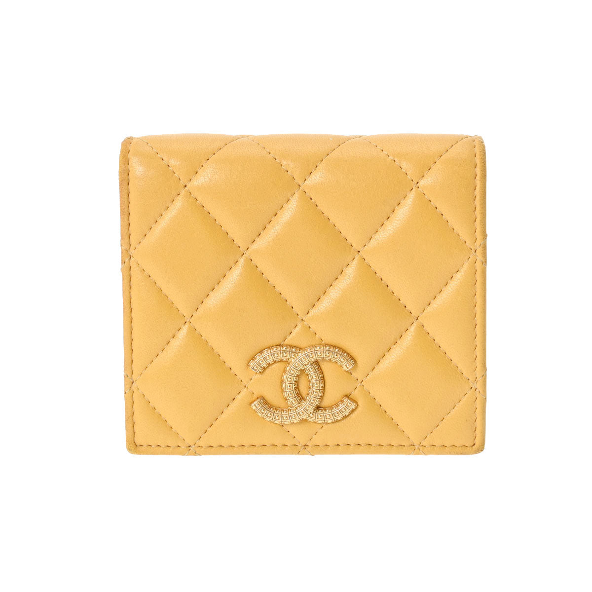 CHANEL シャネル マトラッセ コンパクトウォレット 黄色 AP3185 レディース ラムスキン 二つ折り財布 ABランク 中古 