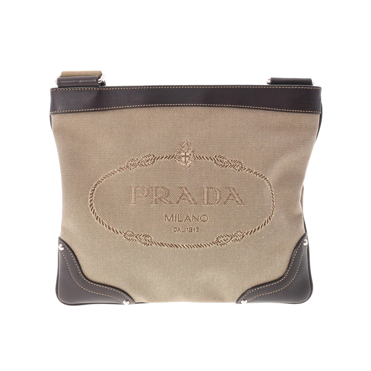 PRADA プラダ ロゴショルダーバッグ ベージュ/茶 レディース ジャガード ショルダーバッグ ABランク 中古 