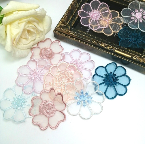 50枚 刺繍  レース お花 モチーフ ミックス ハンドメイド パーツ　手芸　素材