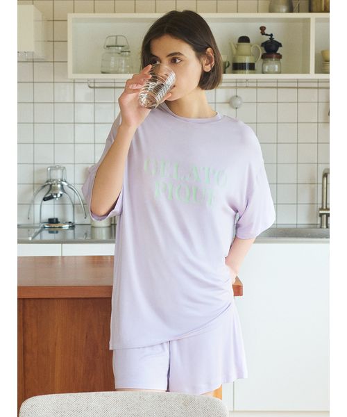 gelato pique/【接触冷感】カラフルレーヨンロゴTシャツ＆ショートパンツセット