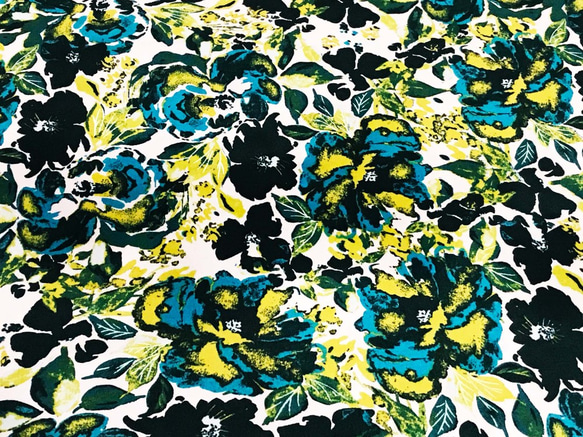 Bari J 110cm x 50cmずつ切売 - Floral garden/Teal+Green