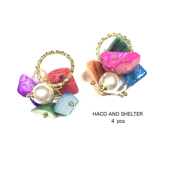 4pcs★shell happiness ring（カラフル シェル チャーム）