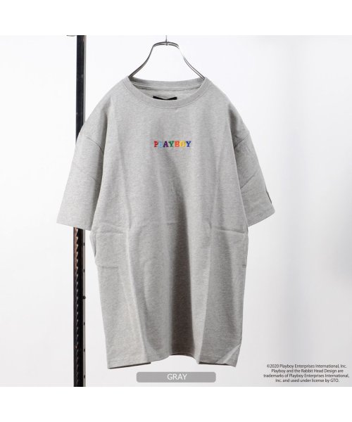 ◆PLAYBOY レインボーロゴ刺繍 Tシャツ◆ プレイボーイ tシャツ メンズ 半袖 レディース 半袖tシャツ ブランド tシャツ トップス 綿100 ロゴt