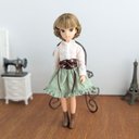 1150【復刻版初代リカちゃん】アップルグリーンの編み上げレースのスカート※リカちゃん 服