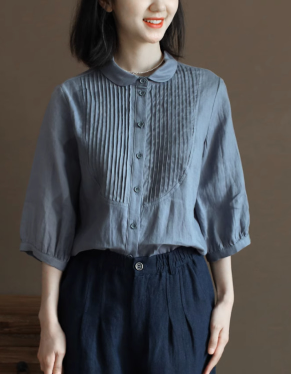 秋色、100％リネンシャツ.高品質.ホワイトシャツ . ブラウス　　S-XL