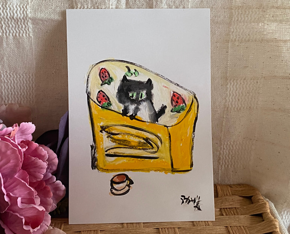 絵画。原画手描き【楽しくてかわいい猫トースト】05