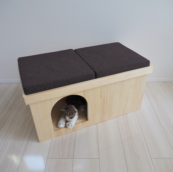 一緒にくつろげるペットハウス ワイド（二人掛けベンチ/犬小屋/猫ハウス/クッションベンチ）