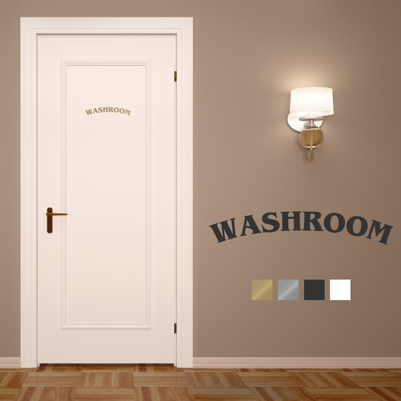 【賃貸でも】WASHROOM ドア サインステッカー │洗面所用 選べる4色展開 アーチ型