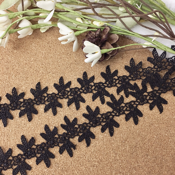 綺麗 桜 葉っぱ リーフ ケミカルレース ブレード 黒 BK171226 ハンドメイド 手芸 素材 材料 DIY