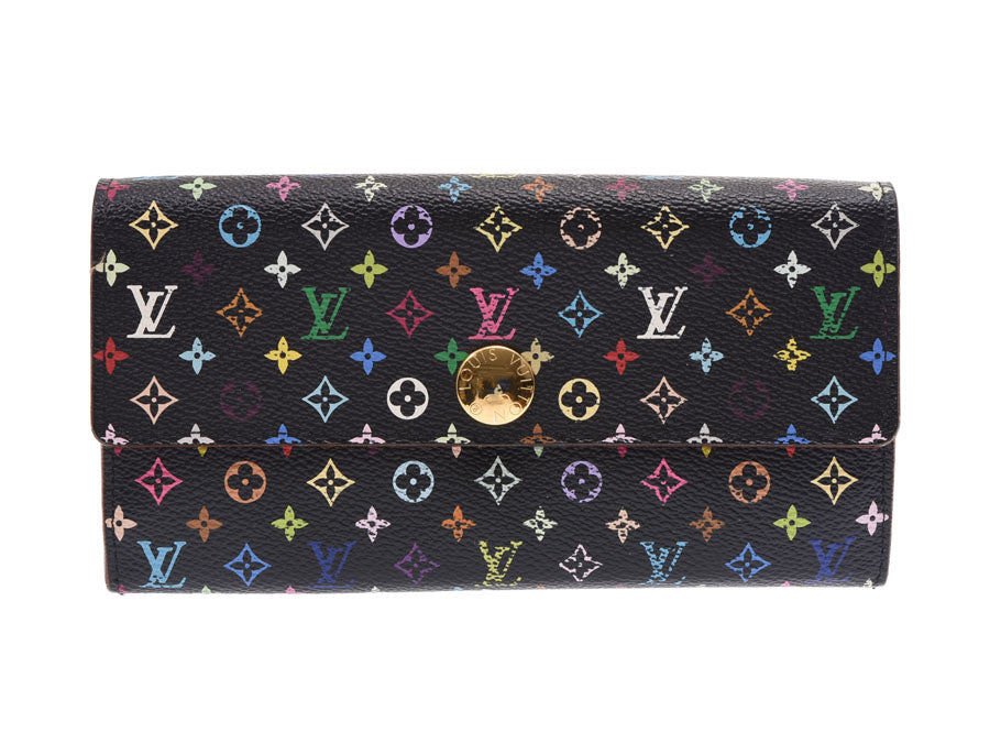 ルイヴィトン マルチカラー ポルトフォイユサラ 黒/グルナード M93747 レディース 本革 長財布 Bランク LOUIS VUITTON 中古 