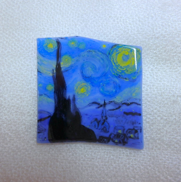 「月夜」GLASSブローチ＆絵画　絵画シリーズ　アクセサリー