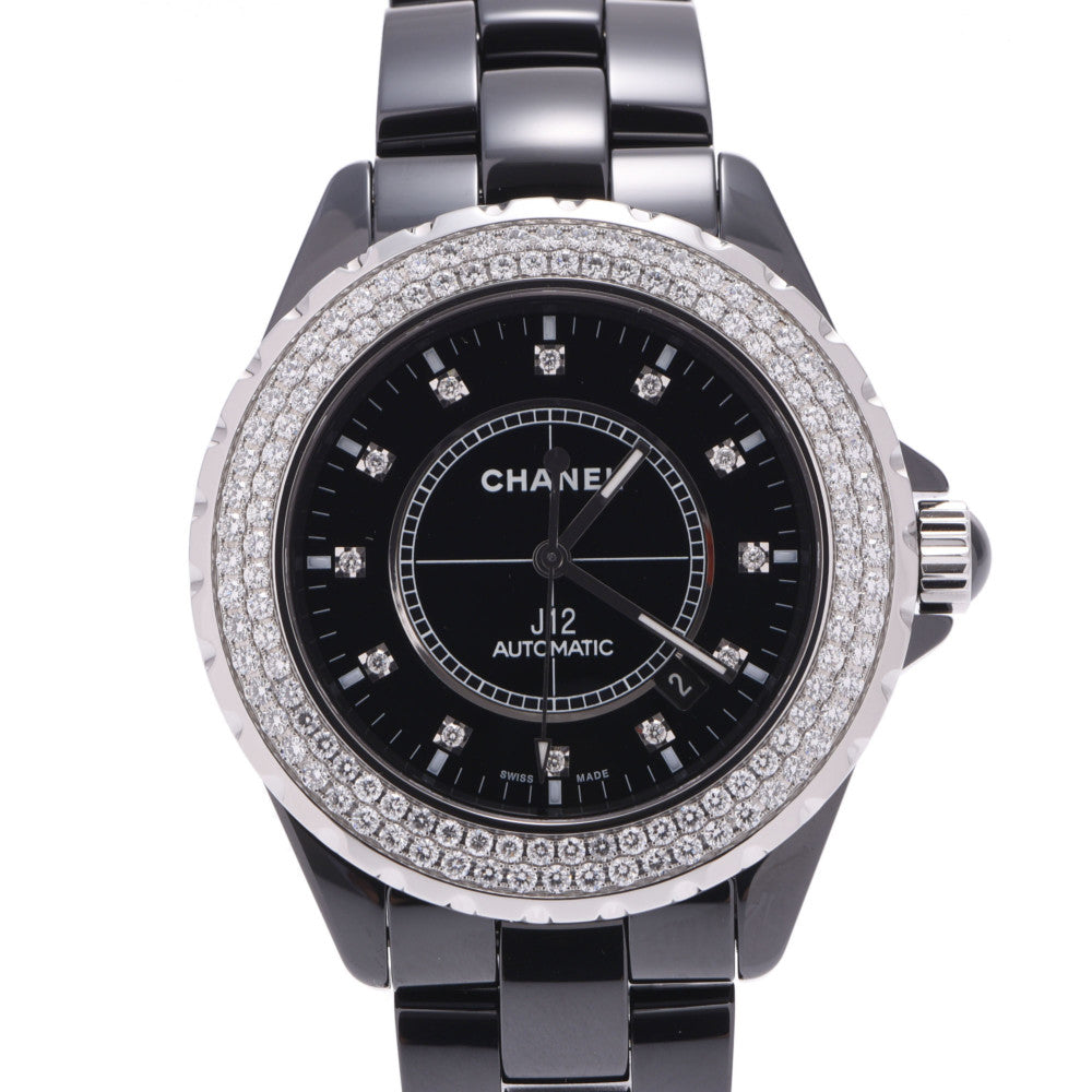 CHANEL シャネル J12 38mm 12Pダイヤ 二重ベゼルダイヤ H2014 ボーイズ 黒セラミック 腕時計 自動巻き 黒文字盤 Aランク 中古 