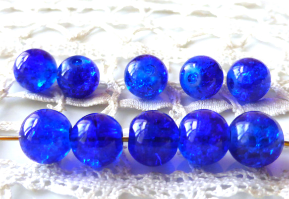 ヒビ　青　チェコビーズCzech Glass Beads10個