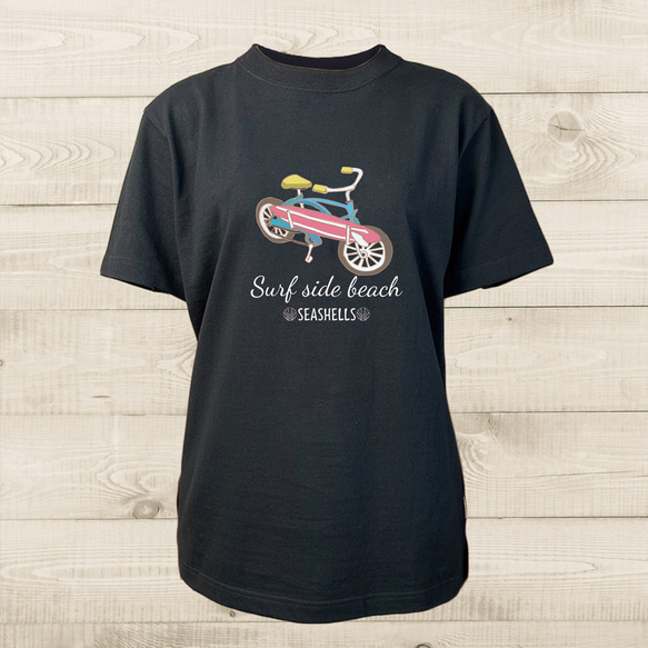 ハワイアンデザインTシャツ surfbike ユニセックスサイズ BLACK 半袖カットソー サーフバイク ビーチバイク