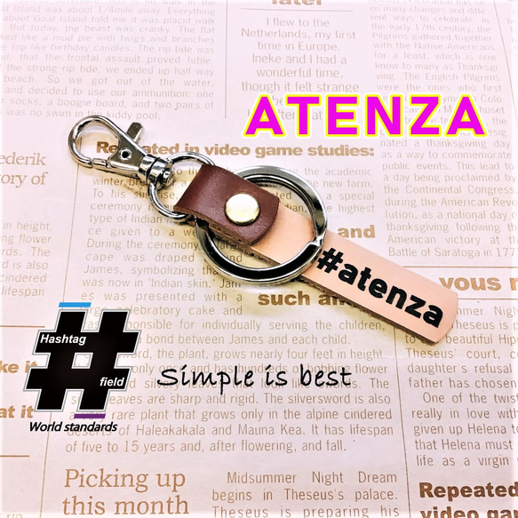 #ATENZA 本革ハンドメイド ハッシュタグチャームキーホルダー アテンザ