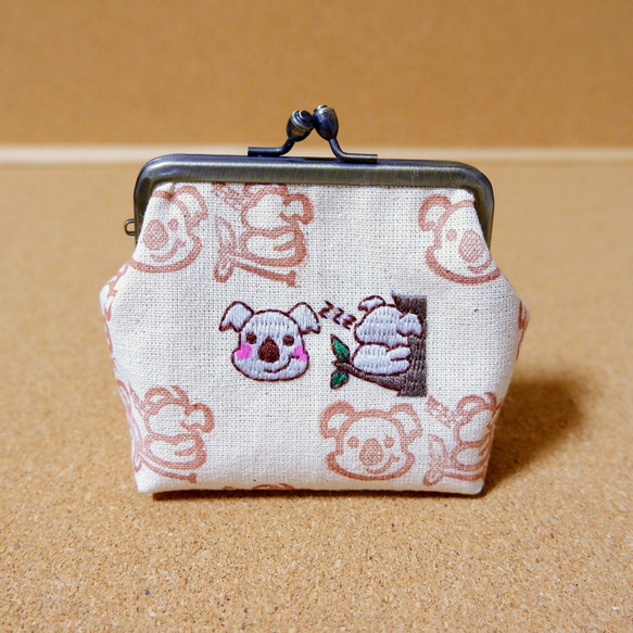 コアラさん刺繍　マチ付きがま口(消しゴムはんこ柄)　※受注生産