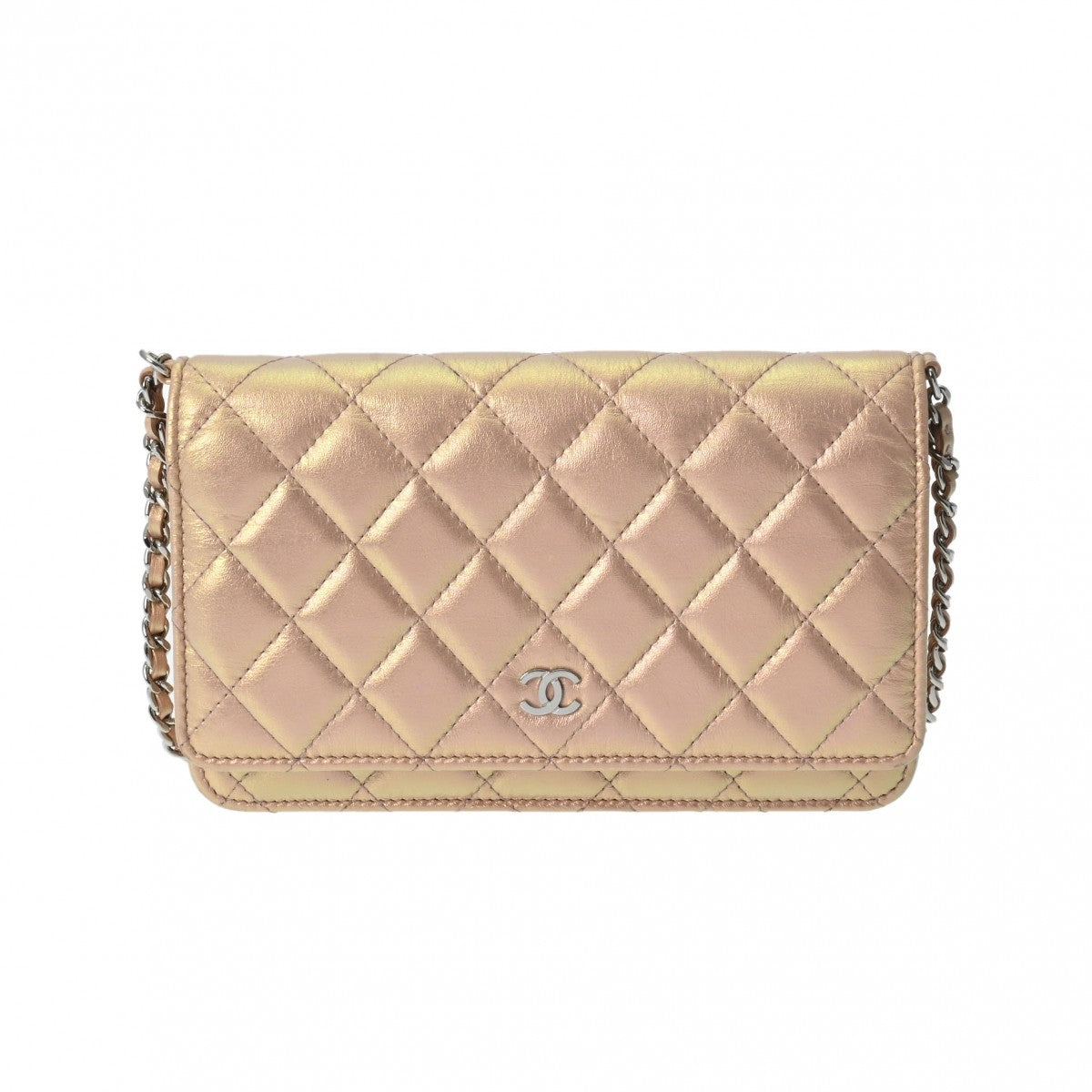 CHANEL シャネル マトラッセ チェーンウォレット  メタリックピンク シルバー金具 A33814 レディース ラムスキン ショルダーバッグ Aランク 中古 