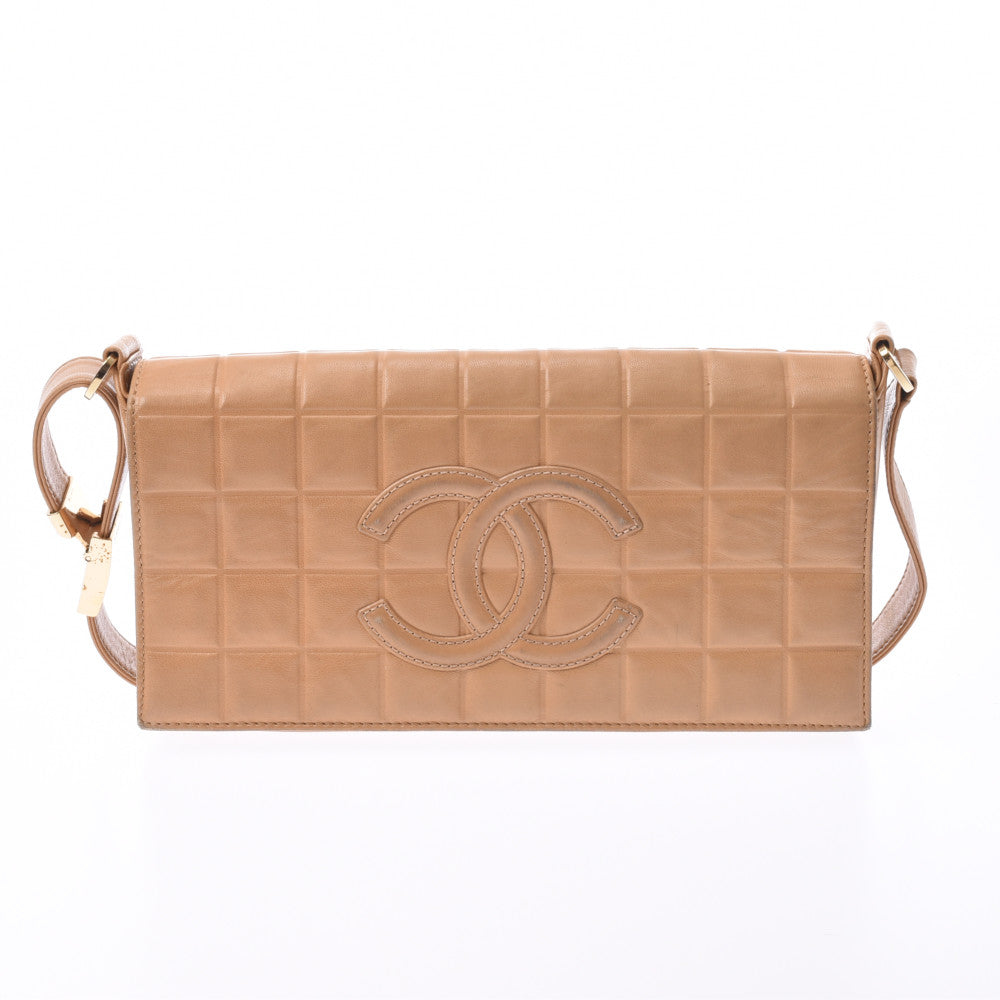 CHANEL シャネル チョコバー ベージュ ゴールド金具 レディース ラムスキン セミショルダーバッグ Bランク 中古 