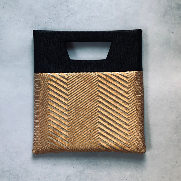 受注製作　Square  Bag   Black×gold 2wayクラッチ　メタルカラー　フォーマル