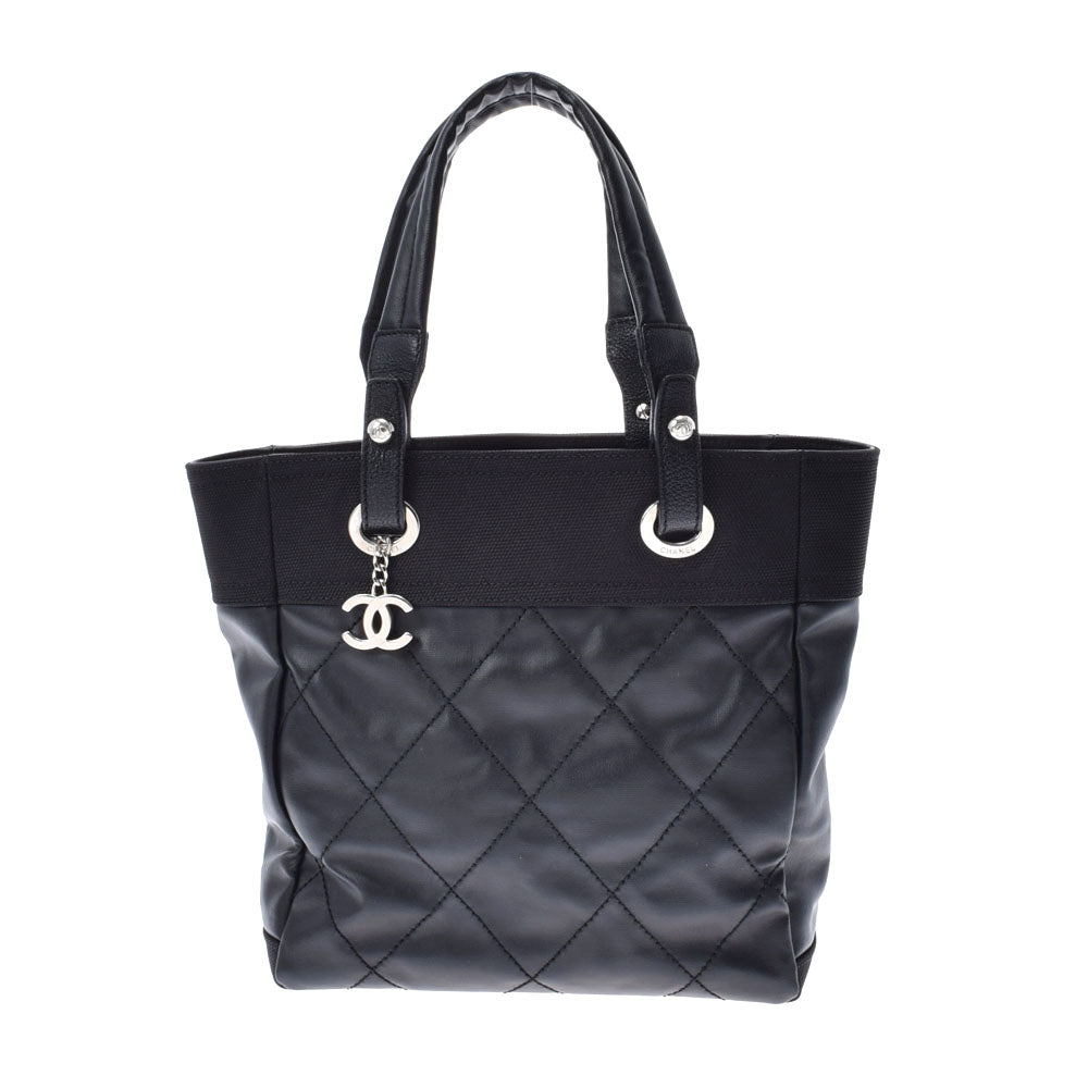 CHANEL シャネル パリビアリッツ PM 黒 シルバー金具 レディース レザー キャンバス トートバッグ Aランク 中古 