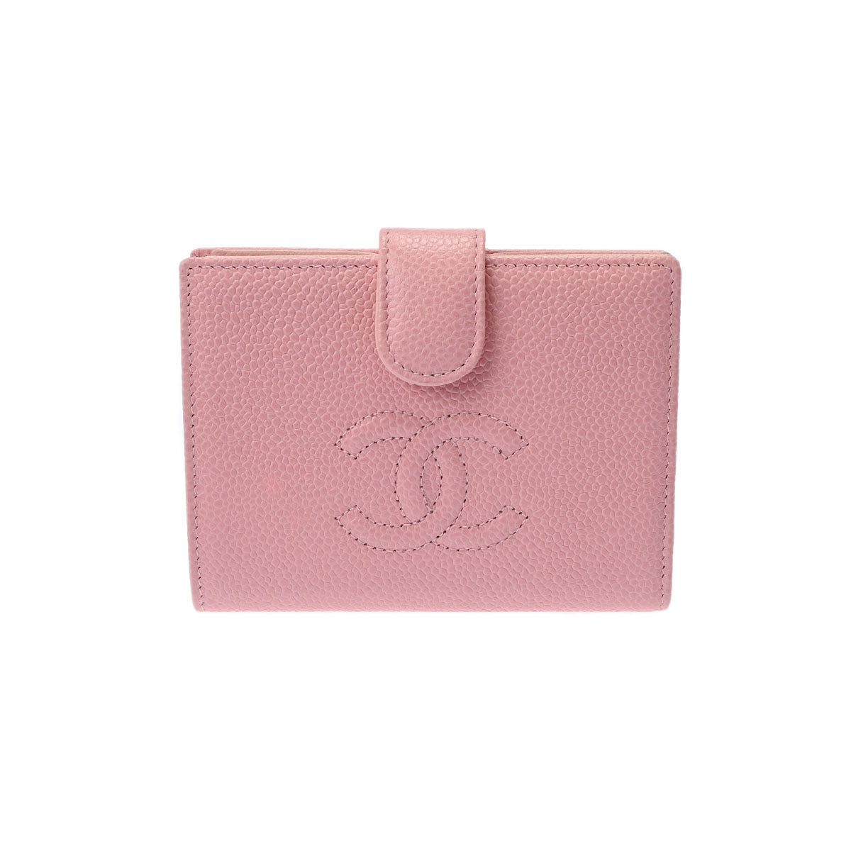 CHANEL シャネル ピンク ゴールド金具 A13497 レディース キャビアスキン 二つ折り財布 Aランク 中古 