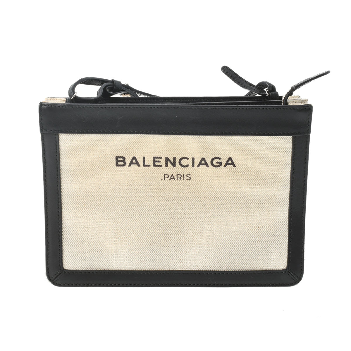 BALENCIAGA バレンシアガ ネイビーポシェット ベージュ/黒 シルバー金具 390641 レディース キャンバス レザー ショルダーバッグ Bランク 中古 