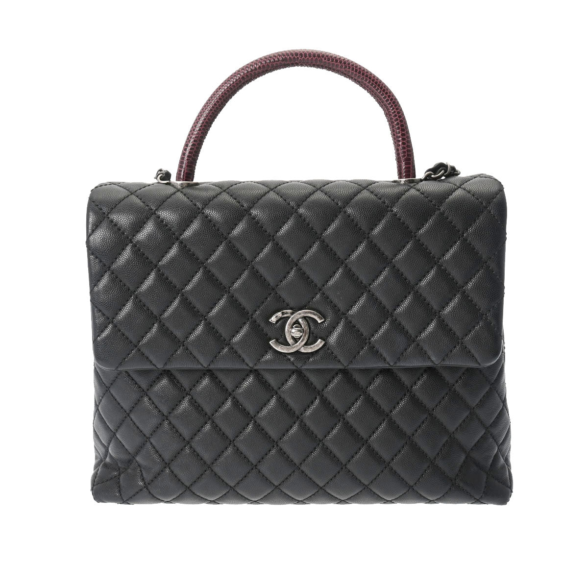 CHANEL シャネル マトラッセ トップハンドル ブラック シルバー金具 - レディース キャビアスキン ハンドバッグ ABランク 中古 